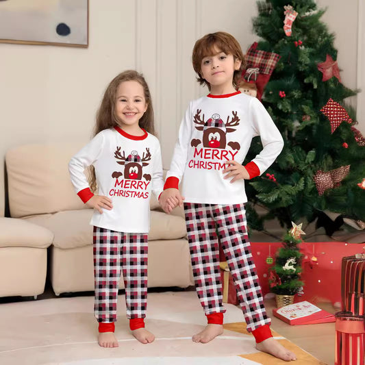 Deer Head Letter Printed Christmas Parent-child Clothes Amazon New Plaid Two-piece Long-sleeved Home Clothes