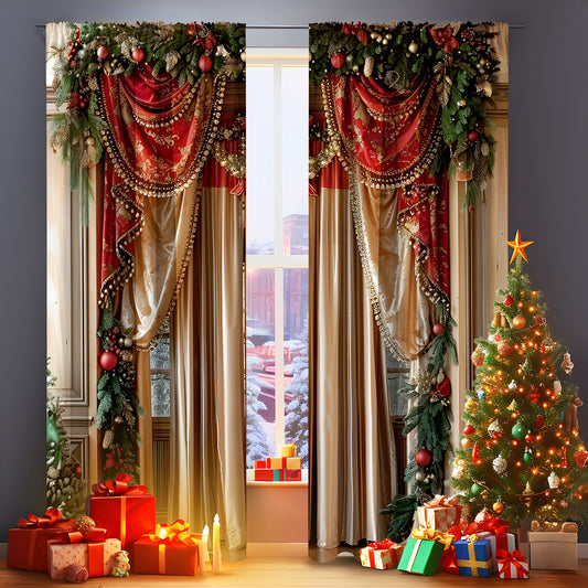 2PCS Christmas Curtain Factory 3D Digital Printing Cross-border Amazon Curtain Hot Selling Flower